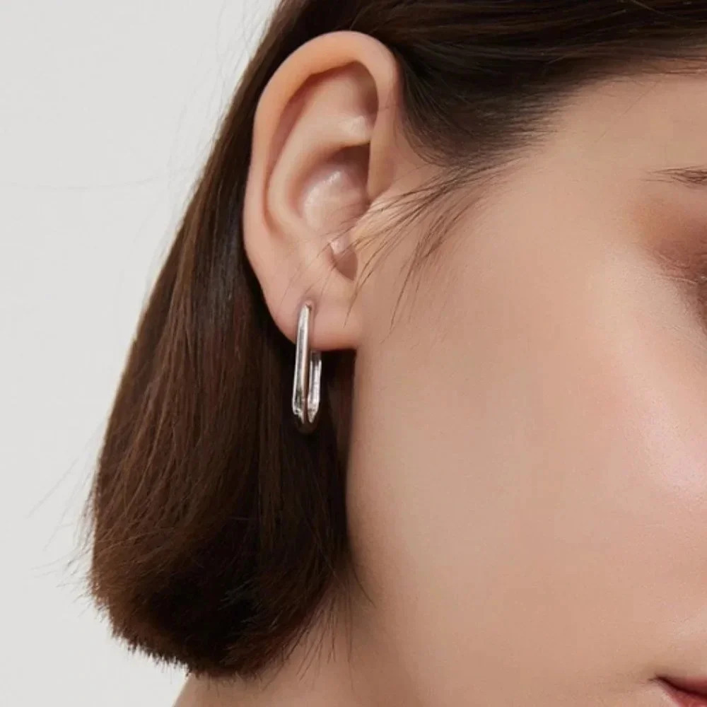 925 Sterling Silver Chunky Oval Hoop Earrings Small Round Minimalist Earrings
